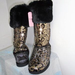 NEW JUICY COUTURE JC KINGSLEIGH SEQUINS FAUX FUR CHEETAH LEOPARD PRINT BOOTS 11
